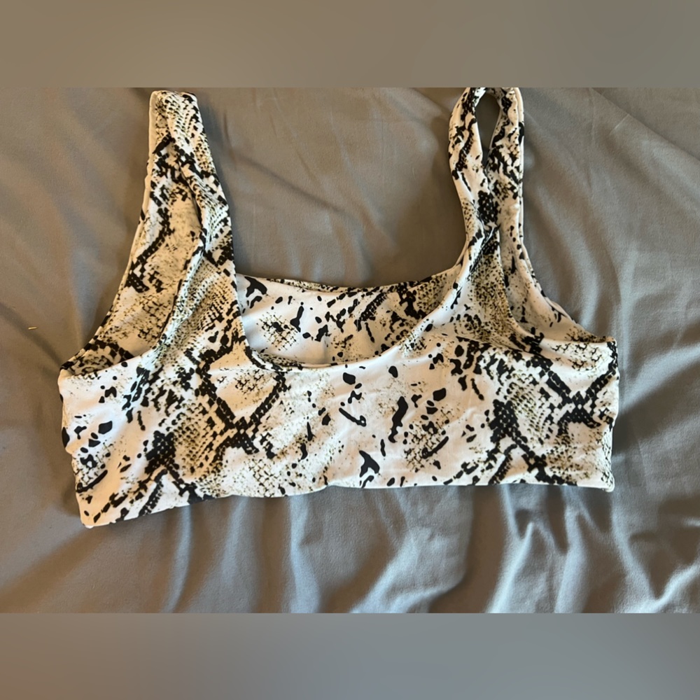 White/Black Snakeskin Print Bikini Top